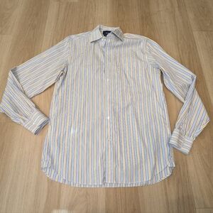 Faconnable Blue And Yellow Striped Button Down Shirt Size 41-16 XL